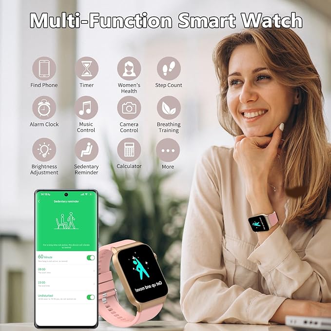 Smart Watch for Men Women Bluetooth Call, 1.85" HD Screen Smartwatch with Heart Rate/Sleep Monitor, 110+ Sport Modes Activity Trackers IP68 Waterproof, Fitness Watch Android iOS, Pink