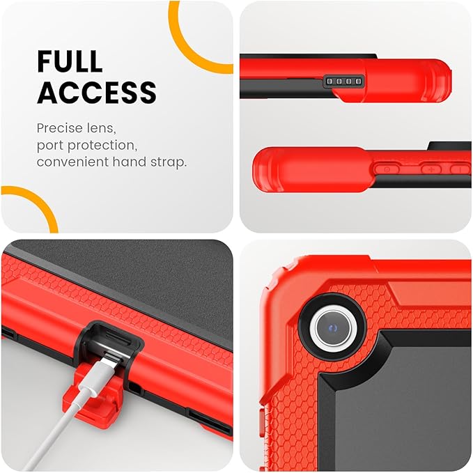 Timecity Case for Samsung Galaxy Tab A9 Plus 11'' 2024 (SM-X210/X216/X218), Full-Body Shockproof Protection Case with Screen Protector, 360° Rotating Stand, Hand Strap Case for A9 Plus Tablet- Red