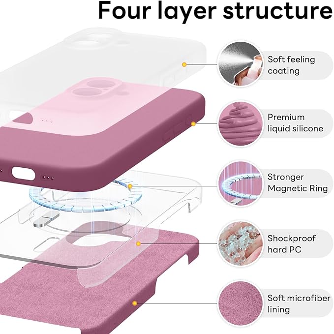 Vooii Magnetic Compatible with iPhone 17 Case (Compatible with Magsafe) (Upgraded Camera Protection) Liquid Silicone Shockproof Full Body Protective Phone Cover for Women Men, Lavender Purple, 6.3"