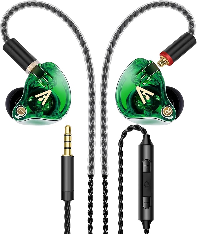 Vibes 202M Wired Earbuds - HiFi in Ear Monitor Headphones - Noise-Isolating Ear Buds w/ Mic - Clear Sound, Deep Bass & Comfort-Fit Gaming Earphones - MMCX to 3.5mm & Silver Plated Cord, Carrying Case