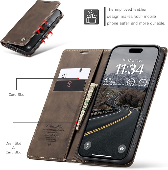for iPhone 17 Air Case, Flip Wallet Leather Case with Card Holder Magnetic Closure Shockproof Kickstand Protective Phone Cases Cover for iPhone 17 Air, Coffee
