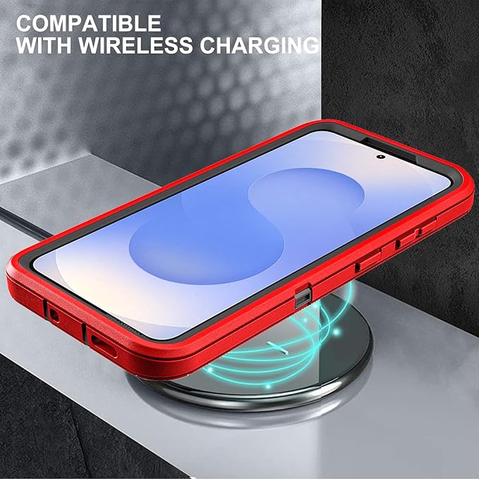 for Samsung Galaxy S25 Case, ONLY, [NOT FIT Galaxy S25 Edge/S25 Plus/S25 Ultra], Military Grade Case with 2Pcs Tempered Glass Screen Protector & 1Pcs Camera Lens Protector (Red/Black)