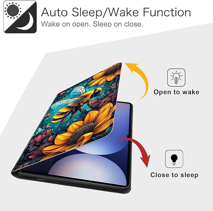 Case for Samsung Galaxy Tab S10 Plus/ S9 FE Plus/ S9 Plus 5G Tablet 12.4'', Slim PU Leather Stand Cover with Auto Wake/Sleep, Multi-Angle Viewing & Shockproof, Colorful Bee