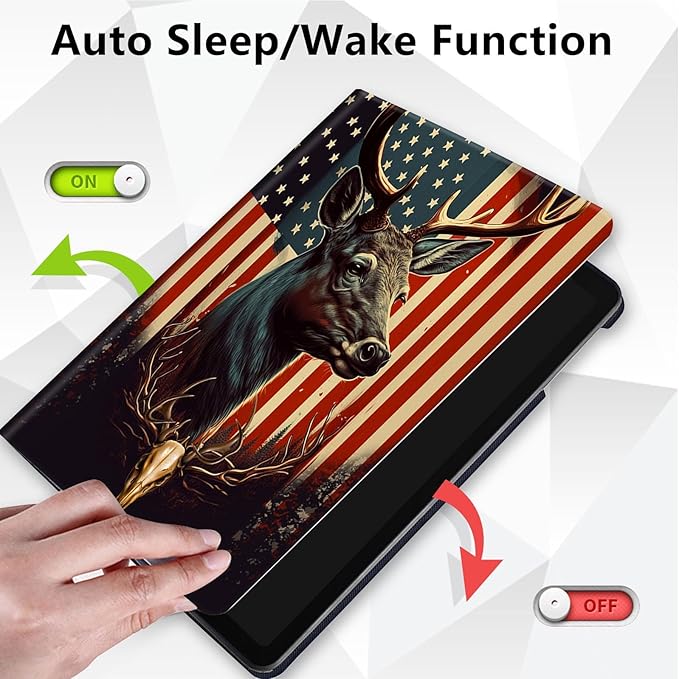 Case for Lenovo Tab M10 Plus 10.3", 360 Degree Rotating Folding Stand,with Auto Sleep/Wake Case for Lenovo Tab M10 Plus (2020 2nd Gen) TB-X606F/TB-X606X 10.3" FHD Tablet,American Flag Deer/Skull