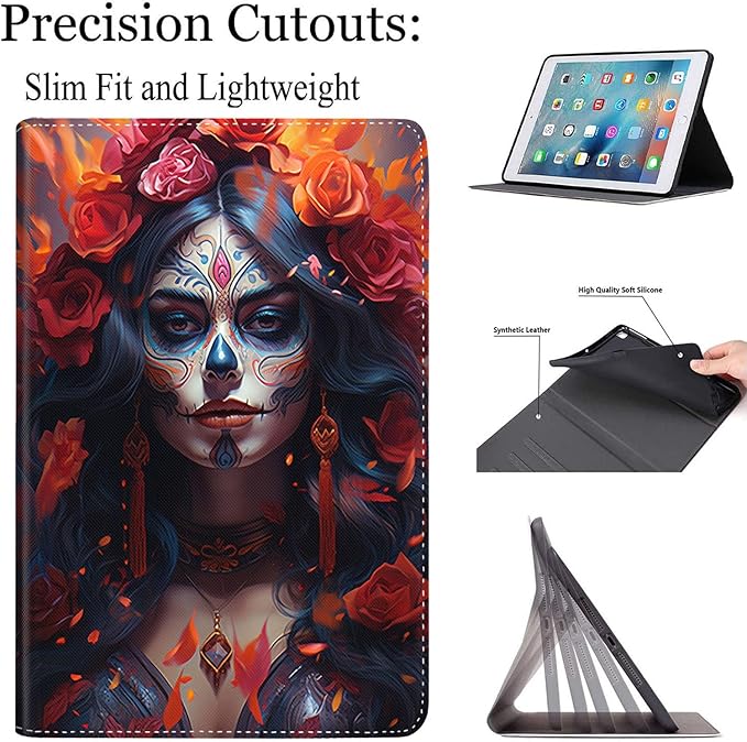 Case for Galaxy Tab A9 Plus ， Auto Sleep/Wake Multi-Angle Viewing Slim Folio Stand Cover for Samsung Galaxy Tab A9+/A9 Plus 11 Inch 2023 (SM-X210/X216/X218), Sugar Skull Girl