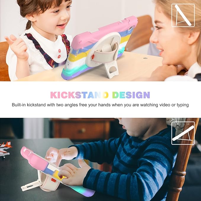 TSQQST for Lenovo Tab M8 Case 4th Gen (TB-300FU/TB301XU) 2023 2024 for Kids Girls | Flexible Silicone TPU Shockproof Anti-Scratch Cute Case with Stand&Hand Strap for Lenovo M8 Tablet | Colorful Pink