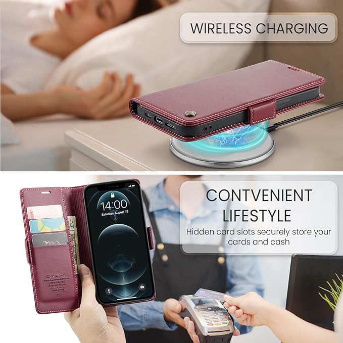 for iPhone 12 Pro Max Case, Premium PU Leather Wallet Case Flip Cover with [RFID Blocking][Card Holder][Stand Function] Shockproof Protective for iPhone 12 Pro Max, Red