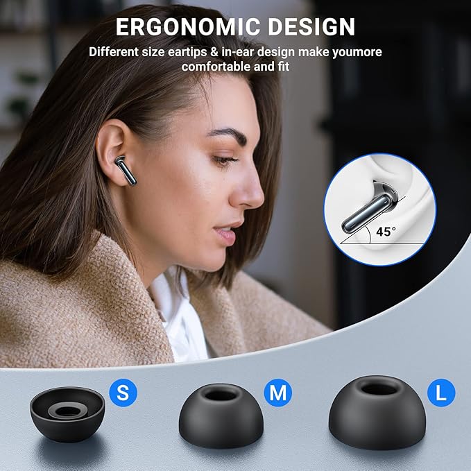 Wireless Earbuds, 2024 Wireless Headphones HiFi Stereo Earphones with 4 ENC Noise Canceling Mic, 42Hs Playtime In Ear Earbud, Bluetooth 5.3 Sport Earphones with LED Power Display for Android iOS Black