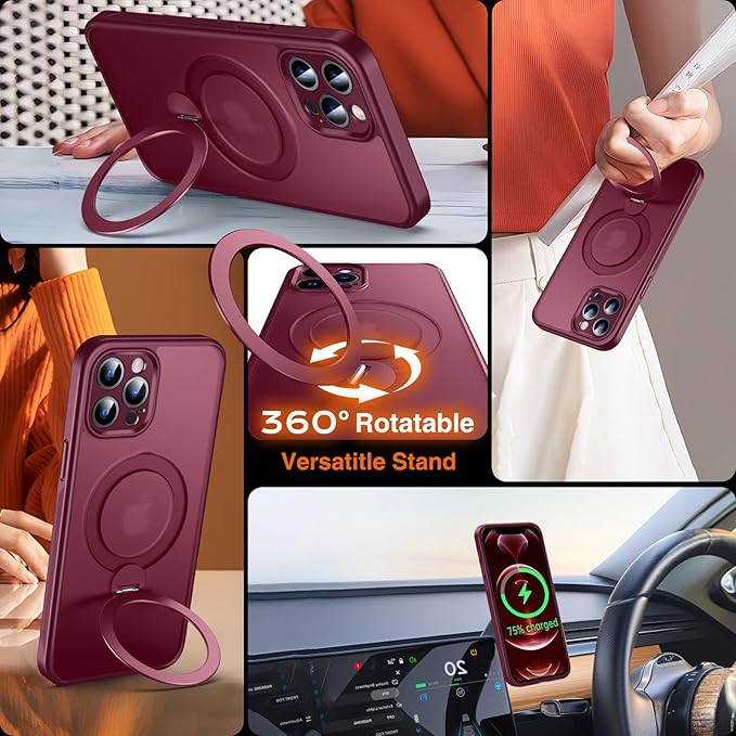 360° O-Ring MagStander for iPhone 12 Pro Max Case with Magnetic Kickstand Ring Holder [Compatible with MagSafe][360°Rotate Stand][Military Shockproof] iPhone 12 Pro Max Phone Cover Burgundy
