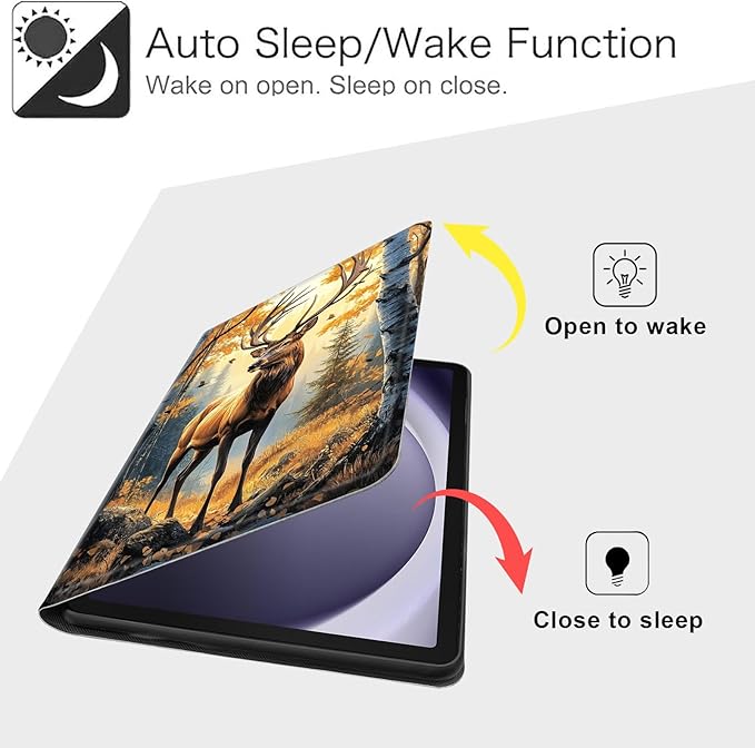 Case for Samsung Galaxy Tab A9 8.7-Inch 2023, Slim PU Leather Stand Cover with Auto Wake/Sleep, Multi-Angle Viewing & Shockproof, Autumn Deer