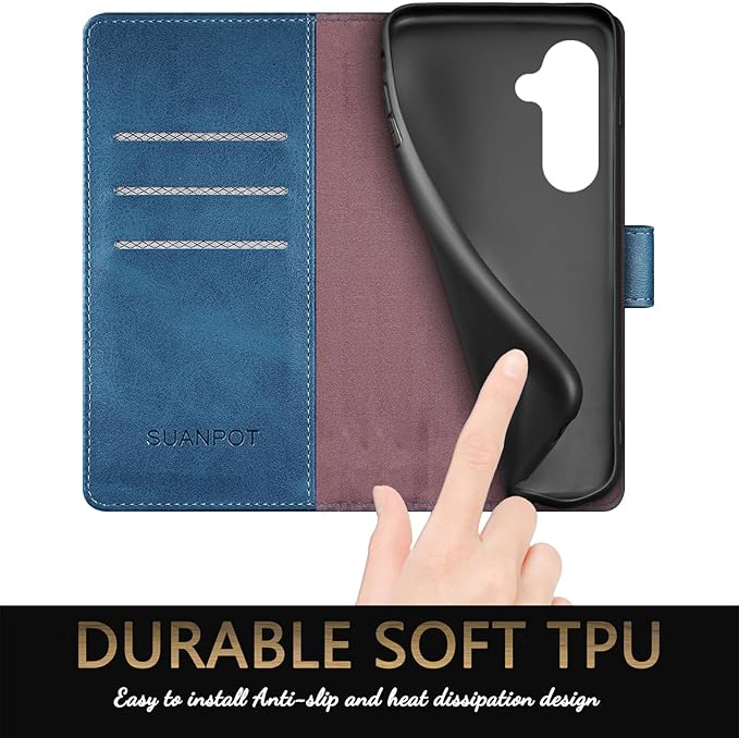SUANPOT for Samsung Galaxy S24 5G Wallet case with RFID Blocking Credit Card Holder,Flip Book PU Leather Protective Cover Women Men for Samsung S24 Phone case Sky Blue