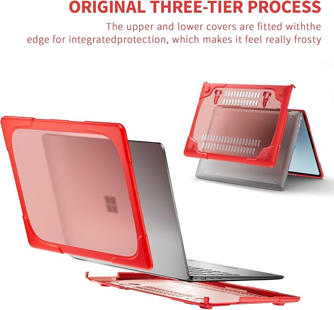 Batianda Heavy Duty Case for 13.8 inch Microsoft Surface Laptop 2024 (7th Edition) with Fold Kickstand Includes Keyboard Cover Screen Protector - Shockproof Stylish & Durable Protective Cover, Red