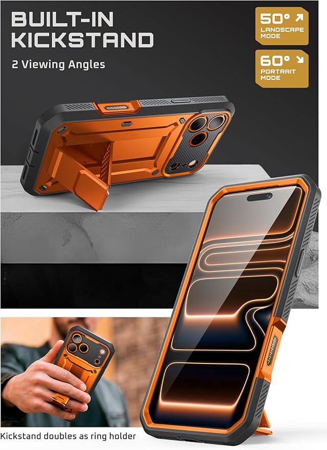 SUPCASE for iPhone 17 Pro Max Case with Camera Control Button (Unicorn Beetle Pro), [Built-in Kickstand & Screen Protector] [Military-Grade Protection] Full Body Heavy Duty Phone Case, Coral