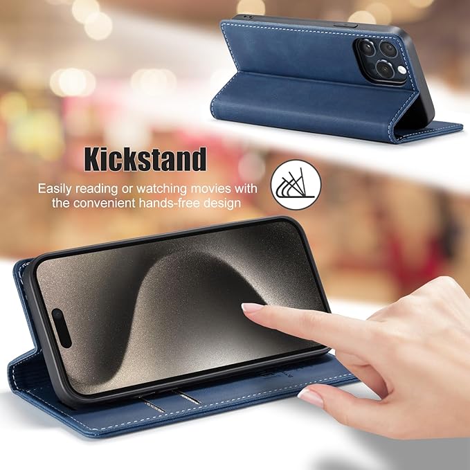 japezop iPhone 15 Pro Max 5G Wallet Case with [RFID Blocking],Card Holder Kickstand Magnetic,Leather Flip Case Wallet for iPhone 15 Pro Max 5G 6.7 Inch(Blue)