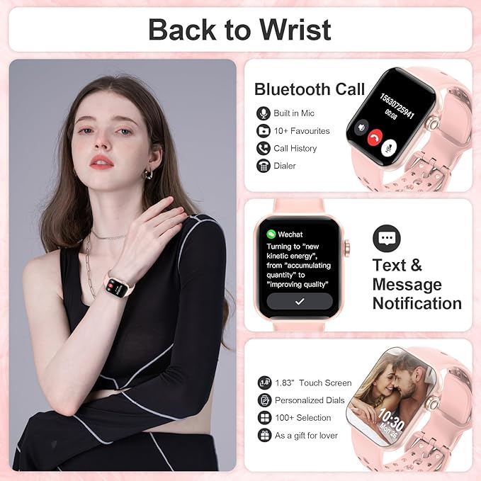 Smart Watches for Men Women 1.83" HD Display Activity Fitness Tracker Smartwatches for Android iOS Phones with Bluetooth Call/Heart Rate/Blood Pressure/Sleep Monitor/100+ Sport/IP67 Waterproof, Pink