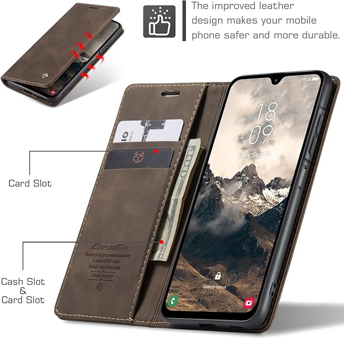 for Samsung Galaxy A26 Case, Flip Wallet Leather Case with Card Holder Magnetic Closure Shockproof Kickstand Protective Phone Cases Cover for Galaxy A26, Coffee