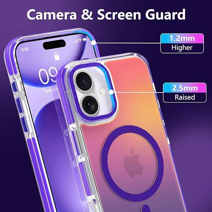 MOWIME Magnetic Case for iPhone 17 [Compatible with Magsafe] [Cute Fashion Fluorescent Design] [1 Screen Protector] Slim Translucent Matte Case for iPhone 17 6.3" 2025, Purple