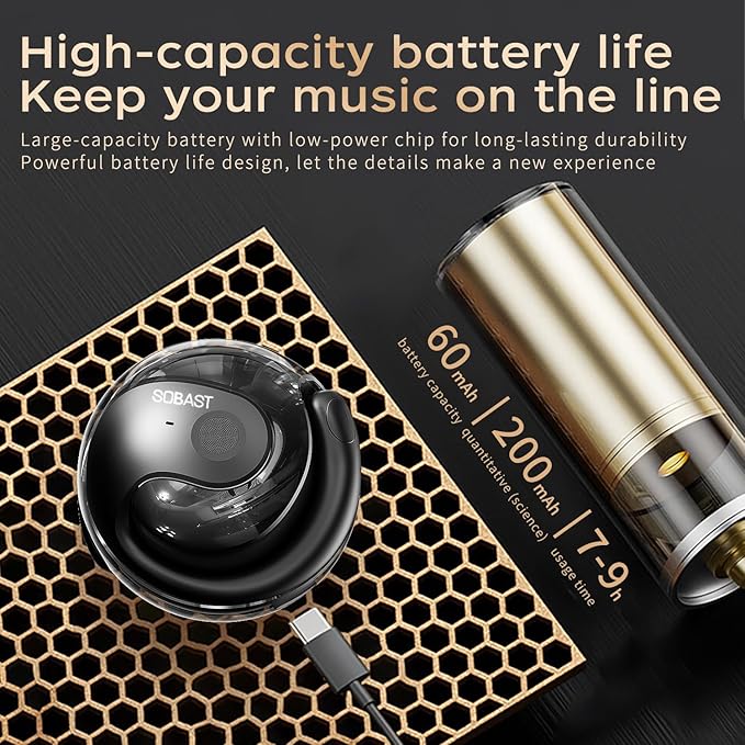 Open Ear Wireless Hanging Earbuds, Ideal for Workout, Non - in - Ear Design with Wireless Connectivity, Sports - Oriented with Ultra - Long Battery Life, Spherical Shape, Black