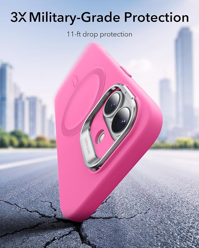 ESR Silicone Case for iPhone 17, Built-in Camera Stash Stand Compatible with MagSafe, Military-Grade Drop Protection Magnetic Phone Case for iPhone 17, Cloud Series, Rosy Pink