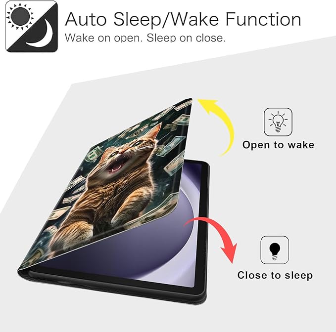 Case for Samsung Galaxy Tab A9 8.7-Inch 2023, Slim PU Leather Stand Cover with Auto Wake/Sleep, Multi-Angle Viewing & Shockproof, Excited Cat