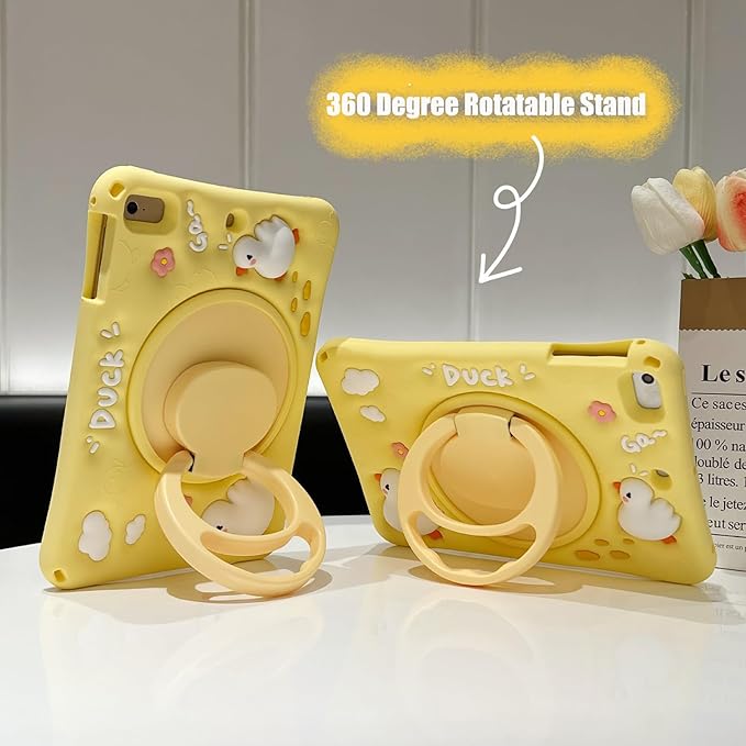 for Galaxy Tab A7 Case 10.4 inch 2022/2020 Kids Girls Cute 3D Kawaii Cartoon Silicone Cover with 360°Stand Shoulder Strap Hand Grip Case for Tab A7 Tablet SM-T509 T500(Duck)