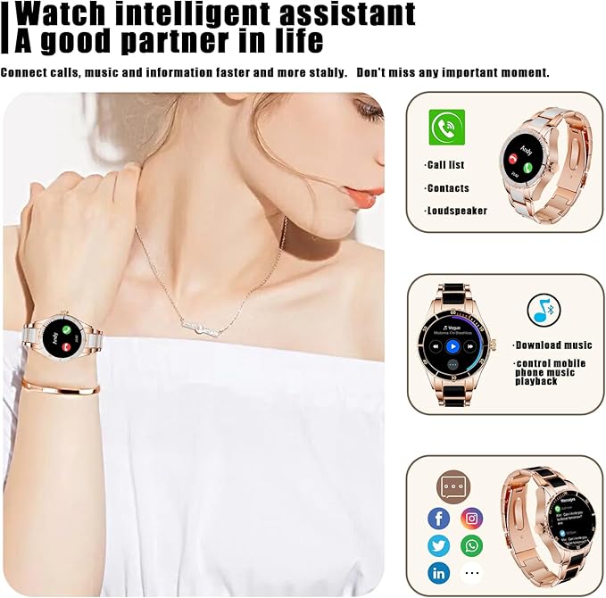 Smart Watches for Women Sports smartwatch, Fitness Tracker, Wireless Music Talk/Answer/Sound Recordings,Pedometer Step Counter for Walking, smartwatch Women(White)