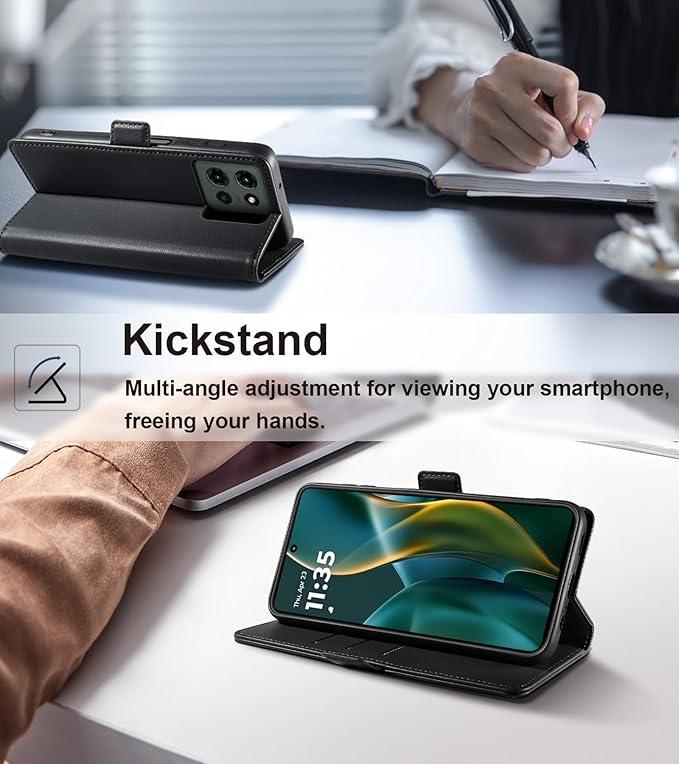 Wallet Flip Case for Moto G 5G (2025) - [RFID Blocking] Luxury PU Leather Card Holder Magnetic Phone Cover with Kickstand,Shockproof Protective Case,Black