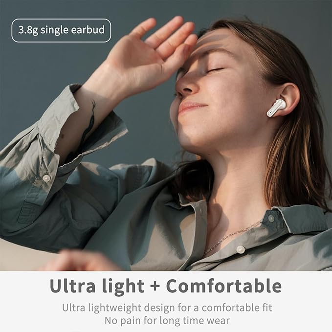 Wireless Earbuds, Bluetooth 5.4 Headphones in Ear with 4 ENC Noise Cancelling Mic, New Wireless Earphones HiFi Stereo Deep Bass 40H Playtime, In-Ear Bluetooth Earbuds LED Display IP7 Waterproof, White