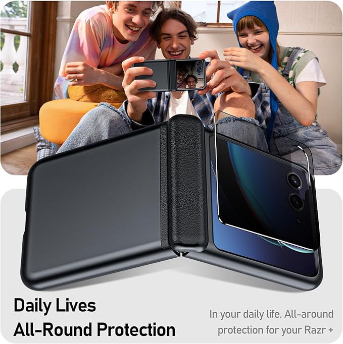 for Motorola Razr Plus Case, Built-in Privacy Screen Protector & Hinge Protection & Ultra Thin Matte PC Shockproof Phone Cover Smartphone Case for Moto Razr Plus 2023 (Black)