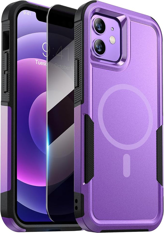 Diaclara Magnetic for iPhone 12 Case/iPhone 12 Pro Case, [with Privacy Screen Protector] [Anti Spy] [Military Grade Drop Protection] Heavy Duty Full-Body Shockproof Phone Case, Purple