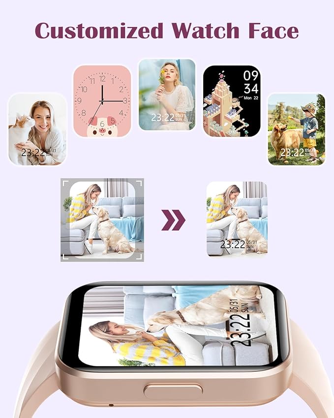 RUIMEN Smart Watches for Women Men (Answer/Make Calls) Compatible with iPhone/Android Phones, 1.85" HD Screen Fitness Tracker Heart Rate Monitor 100+ Sports Tracker Watch Waterproof (Pink)