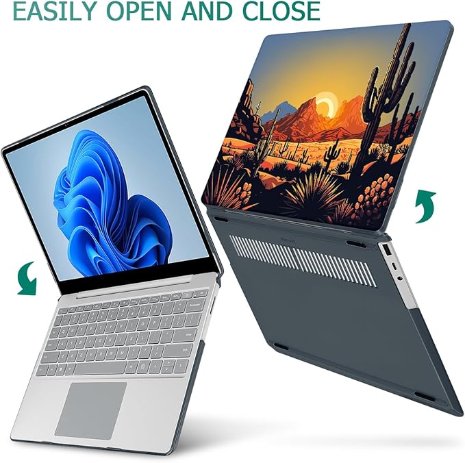 Tuiklol Case for 12.4 Inch Microsoft Surface Laptop Go 3/2 / 1 2023-2020 Releases, Plastic Hard Shell Case with Screen Protector and Keyborad Cover +Dust Plugs Model 2013/1943,Cactus & Sand