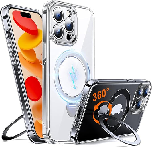 360° O-Ring MagStander for iPhone 14 Pro Case with Magnetic Kickstand Ring Holder [Compatible with MagSafe][360°Rotate Stand Ring][Military Shockproof] iPhone 14 Pro Phone Cover Clear