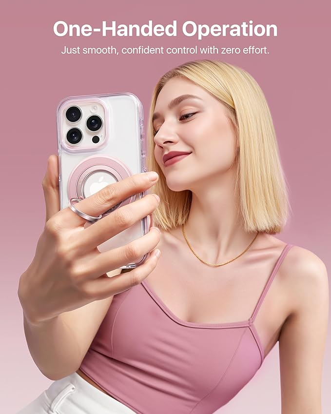 andobil [2025 3rd Gen] Magnetic Phone Grip for MagSafe [360° Rotatable & Ultra-Stable] Two-Sided Magnet Cell Phone Ring Holder Compatible with MagSafe Accessories, iPhone 17 Air 16 15 14 Pro Max, Pink