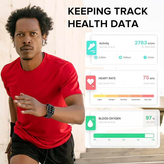 BRIBEJAT Smart Watch (Dial/Answer Call) 38mm 110+ Sports Modes Fitness Tracker with Pedometer SpO2/Heart Rate/Sleep Monitor Compatible with iPhone Samsung Android Phone, Gray