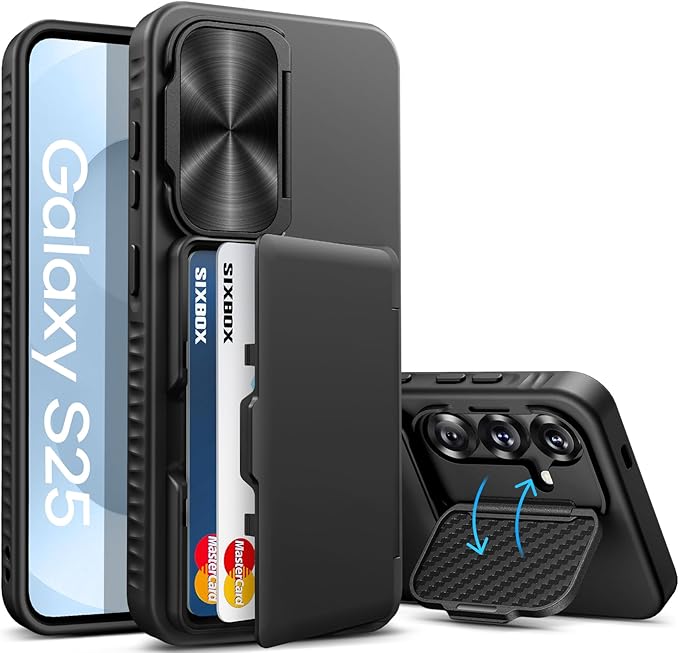 for Samsung Galaxy S25 Case Wallet, Built-in Stand & Card Holder & Camera Cover, Full Body Protective Rugged Multifunctional Wallet Kickstand Phone Cover Case for Samsung S25 6.2" 2025, Black