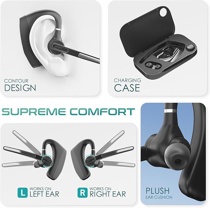 Bluetooth Headset Wireless Earpiece with 450mAh Charging Case USB Dongle Noise Canceling Mic for PC Computer, Laptop, Cell Phones, Remote Work, Call Center, Trucker Work, Business
