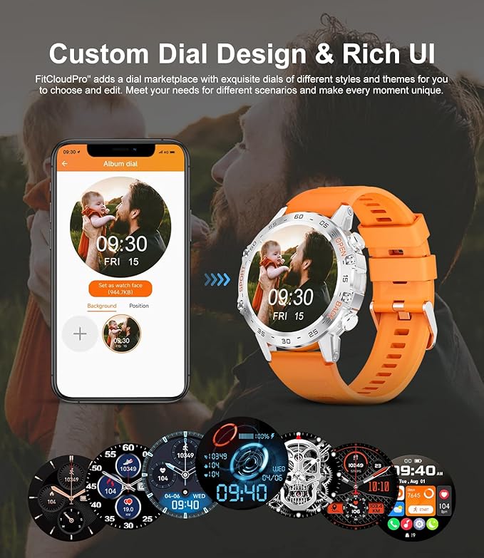 Military Smart Watch for Men(Answer/Dial Calls),100 Sports Modes, 5ATM Waterproof,1.39''HD Touchscreen Fitness Watch,with Heart Rate/Blood Pressure/SpO2 for Android/iOS Smart Watch Orange
