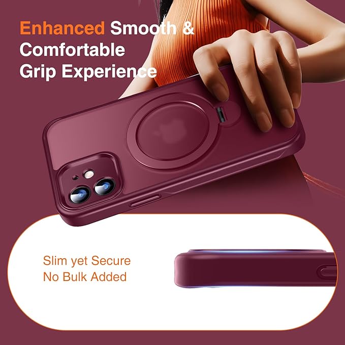 360° O-Ring MagStander for iPhone 12 Case, iPhone 12 Pro Case with Magnetic Stand Ring Holder [Compatible with MagSafe] [Military Shockproof] Kickstand iPhone 12/12 Pro Phone Cover Burgundy