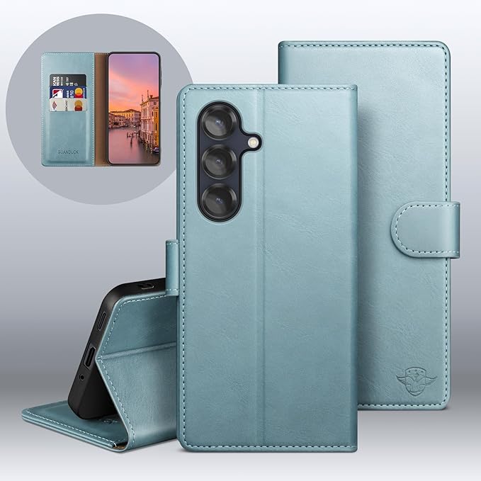 Wallet Case for Samsung Galaxy S25 5G Magnetic Flip Leather Folio Cover with RFID-Blocking Credit Card Holder, Women Men Protective Phone Case Compatible with Samsung S25, Sky Blue