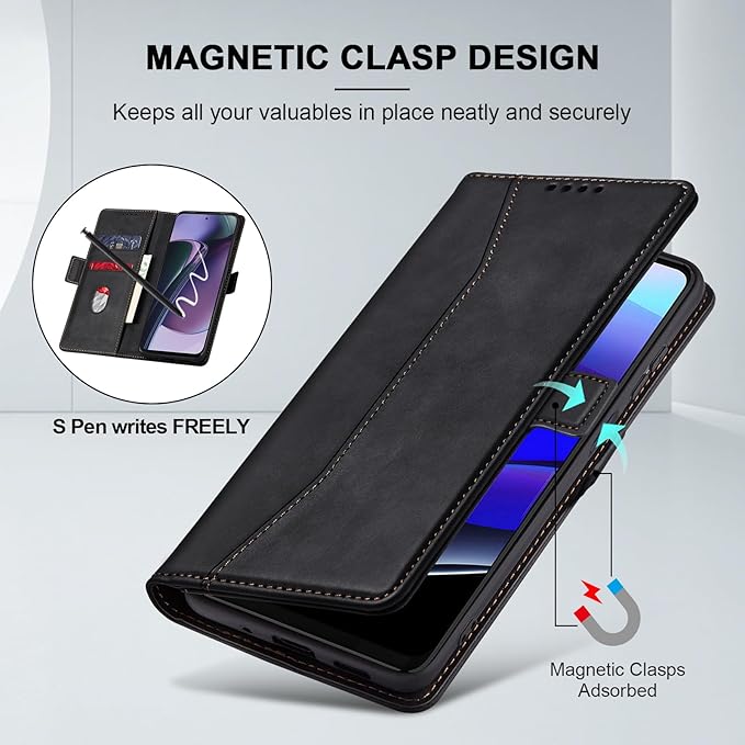 Jasonyu Flip Wallet Case for Moto G Stylus 5G (2023),Leather Magnetic Folio Cover with Card Holder,Kickstand - TPU Shockproof Durable Protective Phone Case,Black