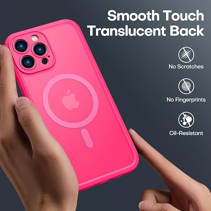 ImpactStrong Magnetic Guard Designed for iPhone 13 Pro Max Case [Camera Protection] [Military Grade Drop Tested] [Compatible with MagSafe] Slim Translucent Matte Phone Case (6.7") - Hot Pink