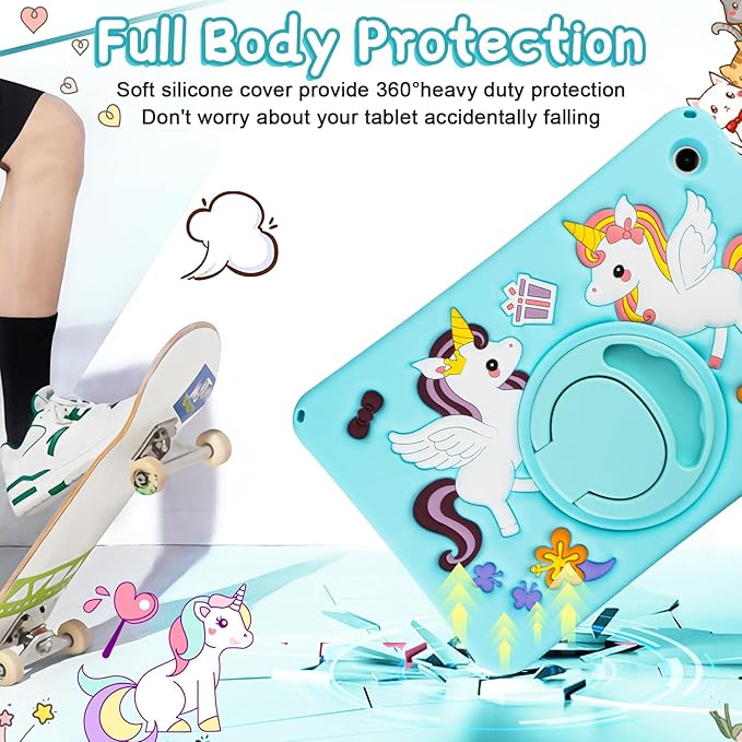 HianDier for Samsung Galaxy Tab A9+ Plus Case Kids Cute Unicorn Silicone for Samsung A9 Plus Tablet Case with Detachable Strap and Rotatable Stand Shockproof Cover for Galaxy Tab A9+ 11" 2023-Blue