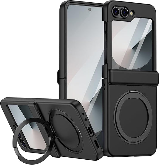 Magnetic Case for Samsung Galaxy Z Flip 6 Compatible with Magsafe, Built-in Kickstand & TPU Hinge Protection Flip 6 Case, Matte PC Cover Ultra Shockproof Phone Case for Z Flip6 (Black)