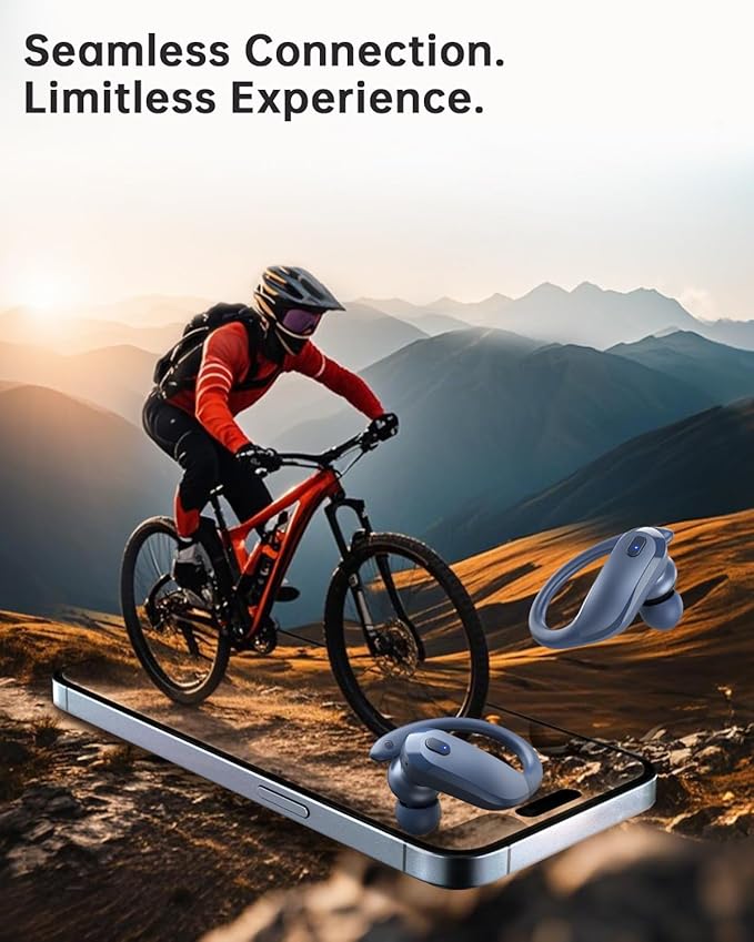 Bluetooth Earbuds with Earhooks 48H Playtime,IPX7 Waterproof Wireless Headphones with Bluetooth 5.3,ENC Noise Cancelling Mic,Lightweight Fit for Office,Travel Gym Daily Style (Dark Blue)