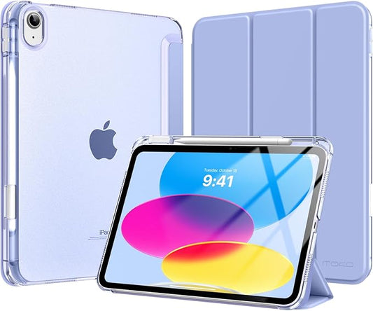 MoKo for iPad (A16) 11th Generation Case 11 Inch 2025, iPad 10th Gen Case 10.9 Inch 2022 with Pencil Holder, Slim Light Trifold Protective Cover with Hard PC Translucent Back Shell, LavenderPurple