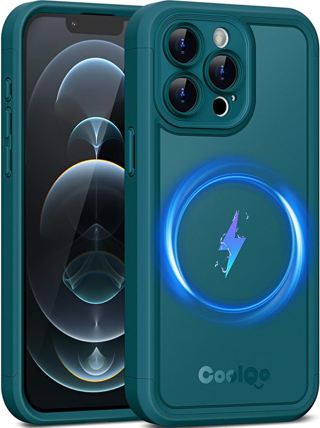 COOLQO Magnetic for iPhone 12 Pro Max Case, Compatible with MagSafe, Dual Layer Design Military Grade Protection, Translucent Matte Scratch-Resistant Back Protective Shockproof Phone Case, Green