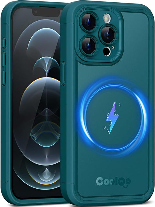 COOLQO Magnetic for iPhone 12 Pro Max Case, Compatible with MagSafe, Dual Layer Design Military Grade Protection, Translucent Matte Scratch-Resistant Back Protective Shockproof Phone Case, Green
