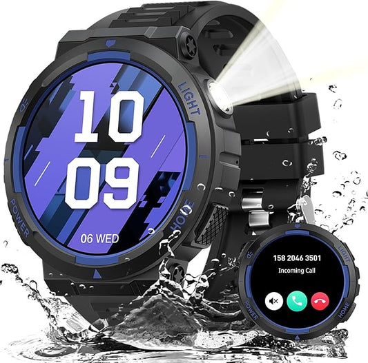 Military Smart Watches for Men (Answer/Make Calls) with LED Flashlight 3ATM Waterproof Smartwatch with 100+ Sports Modes 1.53" Fitness Tracker with Heart Rate Monitor for iPhone Android
