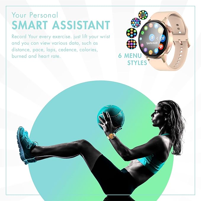 Smart Watch for Men & Women - Android Phones, Make/Answer Calls, Messaging, Voice Assistant, NFC Functions, Wireless Charging, Long Battery Life, Gold